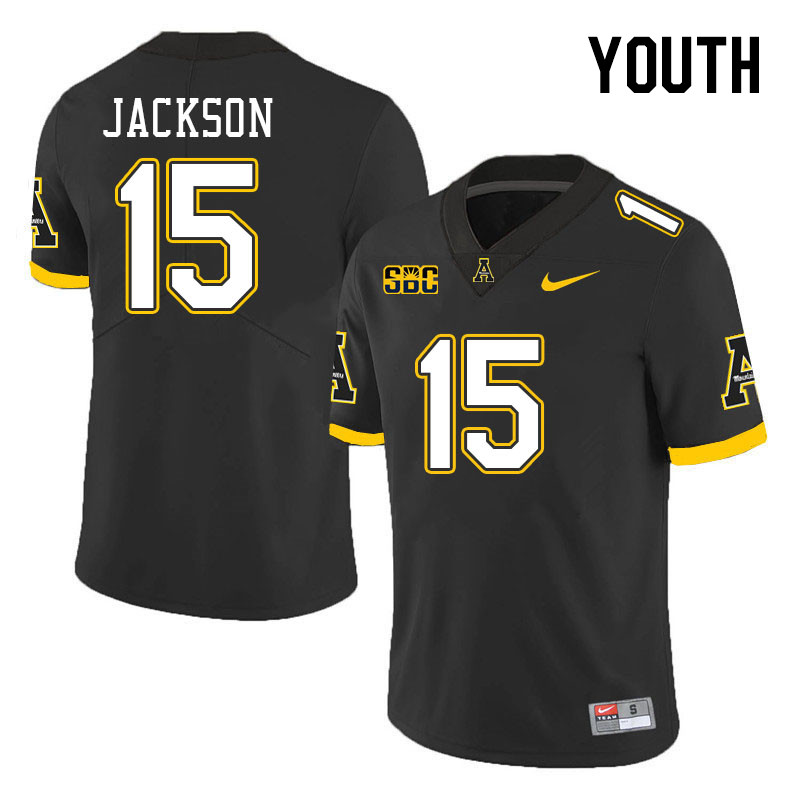 Youth #15 Makai Jackson Appalachian State Mountaineers College Football Jerseys Stitched Sale-Black - Click Image to Close